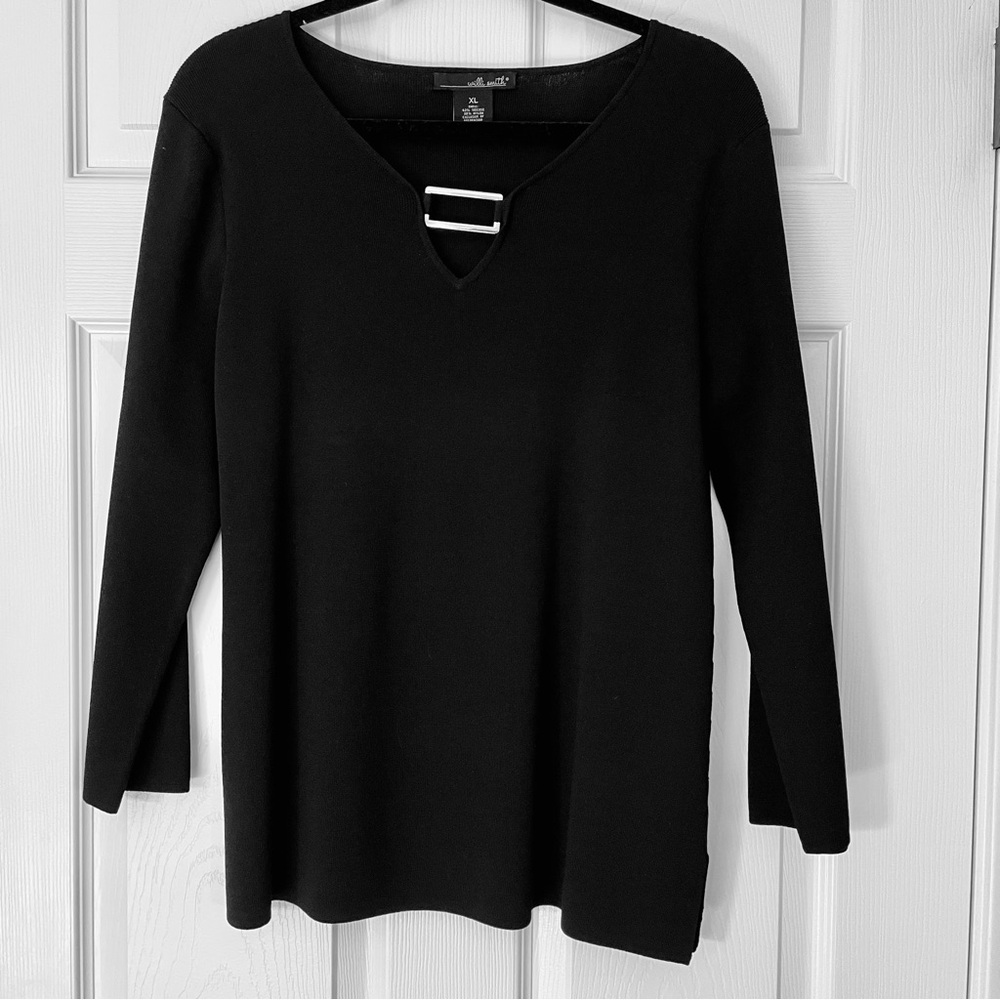 🖤 Willi Smith Textured Knit Tunic | Silver Rectangular Buckle Detail